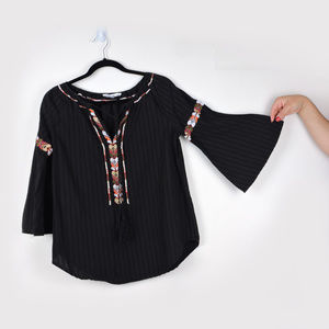 Wild Majesty Bell Sleeve Boho Black Blouse Size S